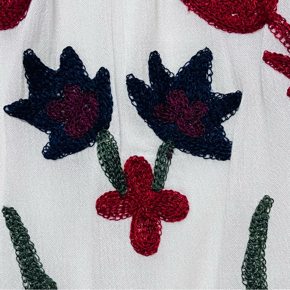LAURIE FELT Embroidered Boho Blouse Size L Ivory Artsy Floral Balloon Sleeve Top - Picture 10 of 16
